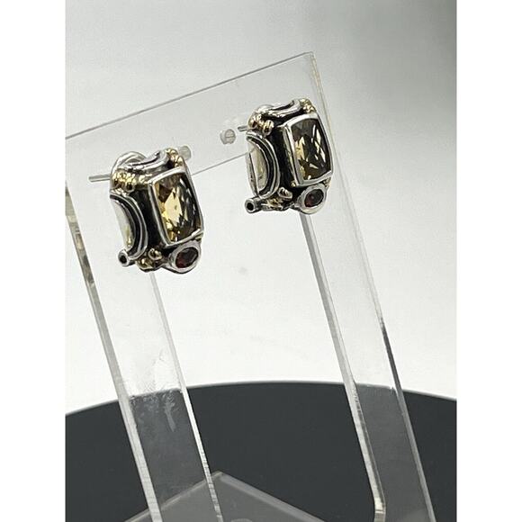 Samuel Behnam BJC Bali Made Designer 925 14K Gold Citrine Garnet Omega Earrings - Picture 2 of 16
